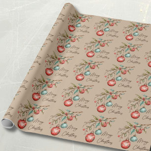 Papel De Regalo Ornamentos de color de agua elegantes Feliz Navida