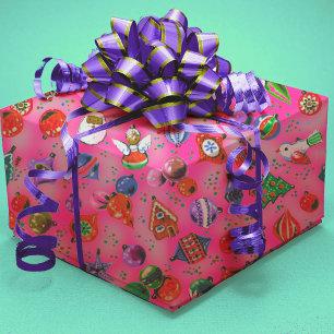 Papel De Regalo Ornamentos de color retro lindo Navidades de color
