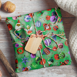 Papel De Regalo Ornamentos de color retro lindo Navidades verde