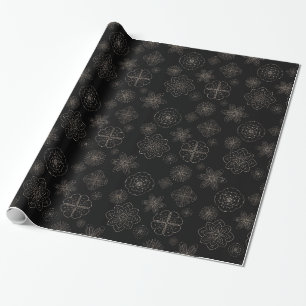 Papel De Regalo Ornamentos de flores de mandala negra sin fisuras