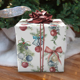 Papel De Regalo Ornamentos de Navidad acuarela Botánica