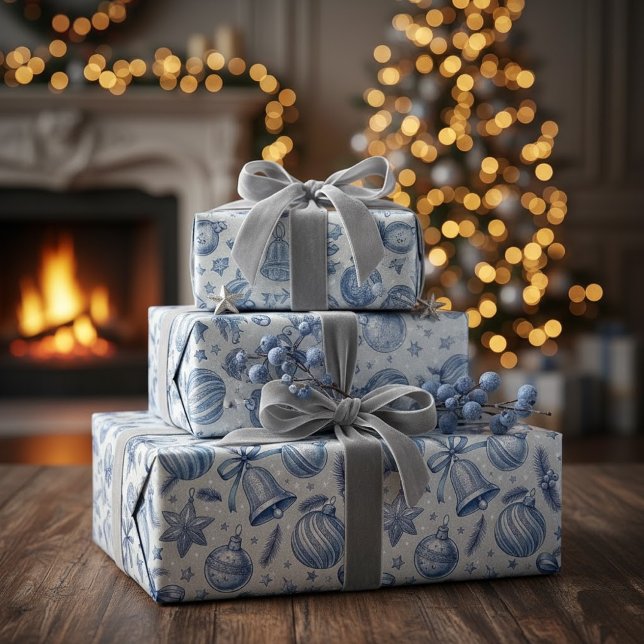 Papel De Regalo Ornamentos de Navidad Blue Toile Seamless (Subido por el creador)