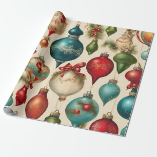 Papel De Regalo Ornamentos de Navidad de época colorida