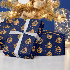 Papel De Regalo Ornamentos de Navidad dorados y azules de la marin