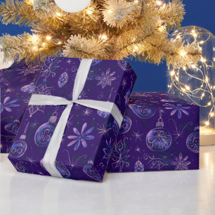 Papel De Regalo Ornamentos de Navidad iluminan a Navidades morados