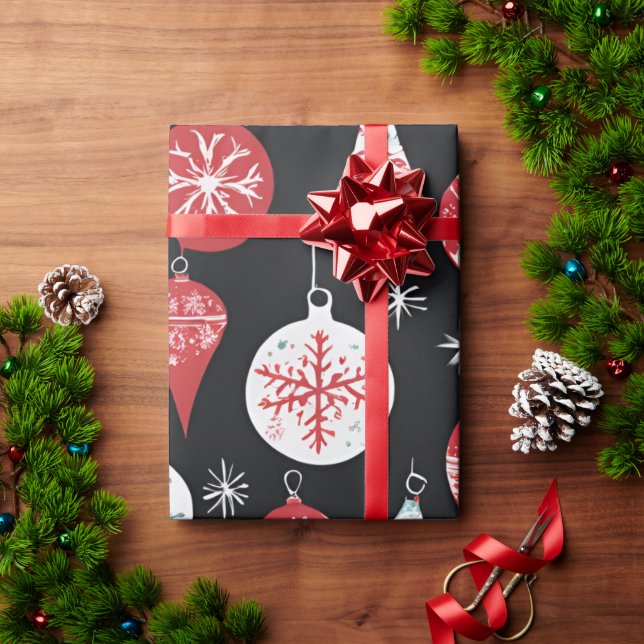 Papel De Regalo Ornamentos de Navidad Negro (Regalo de vacaciones)