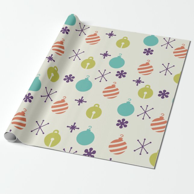 Papel De Regalo Ornamentos de Navidad retro Copos de nieve (Desenrollado)