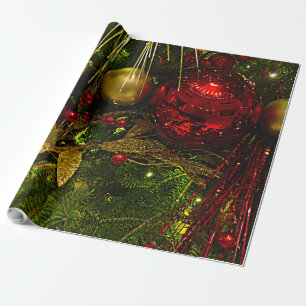 Papel De Regalo Ornamentos de Navidad Rojo y Oro Marcos de Navidad