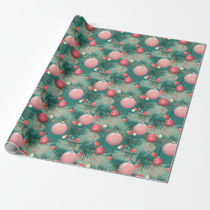 Papel De Regalo Ornamentos de Navidad Rosa de Mediados del Siglo