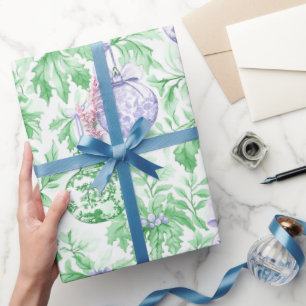 Papel De Regalo Ornamentos de Navidad toile púrpura verde
