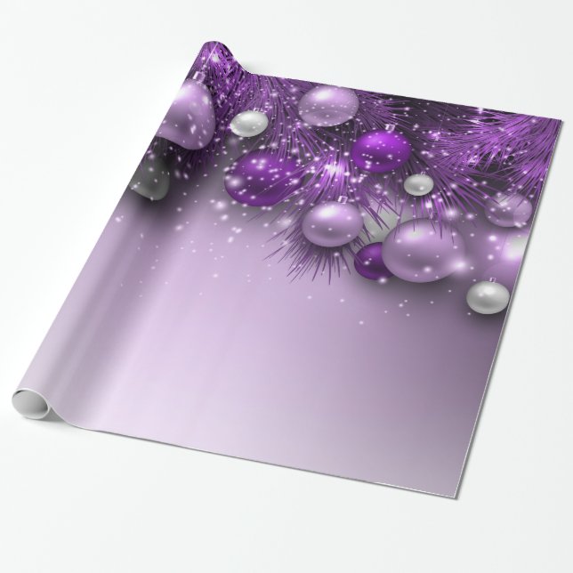 Papel De Regalo Ornamentos de vacaciones de navidades - Púrpura (Desenrollado)