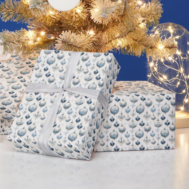 Papel De Regalo Ornamentos de vidrio anticuado azul (Vacaciones)