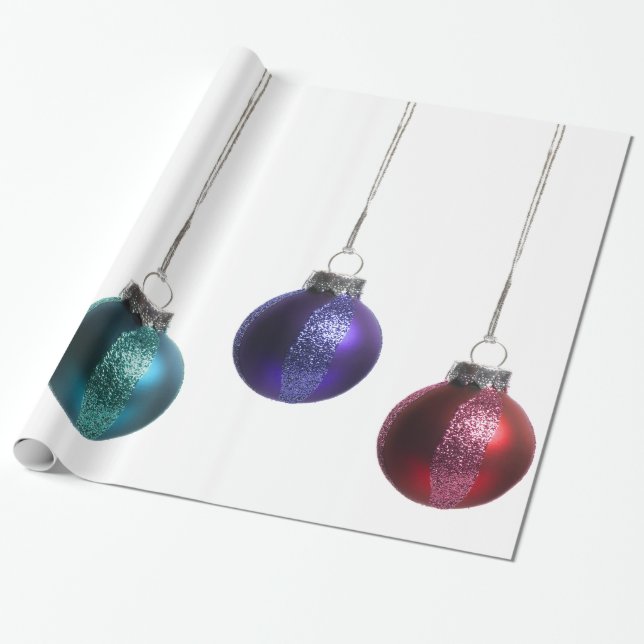 Papel De Regalo Ornamentos del navidad en oro verde rojo púrpura (Desenrollado)