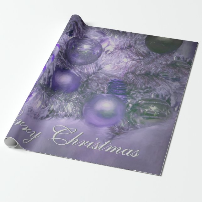 Papel De Regalo Ornamentos Feliz Navidad Púrpura Árbol de Navidad (Desenrollado)