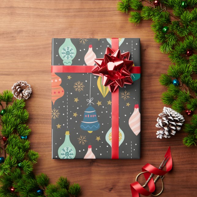 Papel De Regalo Ornamentos festivos de Navidad retro (Regalo de vacaciones)