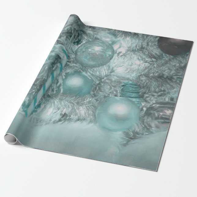 Papel De Regalo Ornamentos Navidades Verde azulados vacaciones en  (Desenrollado)