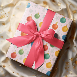 Papel De Regalo Ornamentos navideños acuarelas y copos de nieve -