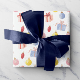Papel De Regalo Ornamentos navideños acuarelas y regalos