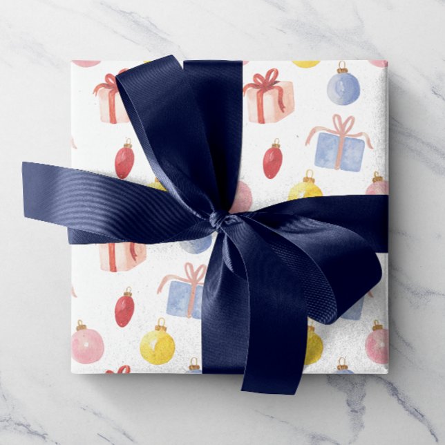 Papel De Regalo Ornamentos navideños acuarelas y regalos (Subido por el creador)