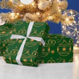 Papel De Regalo Ornamentos navideños felices en verde
