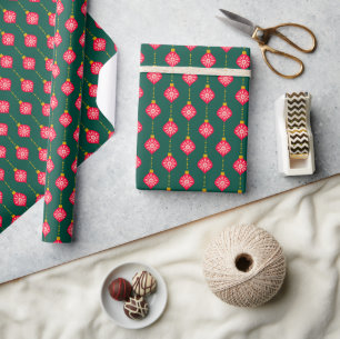 Papel De Regalo Ornamentos navideños festivos retro vintage