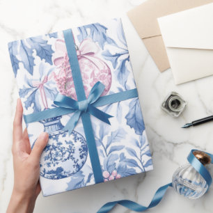 Papel De Regalo Ornamentos navideños suave toile rosa azul