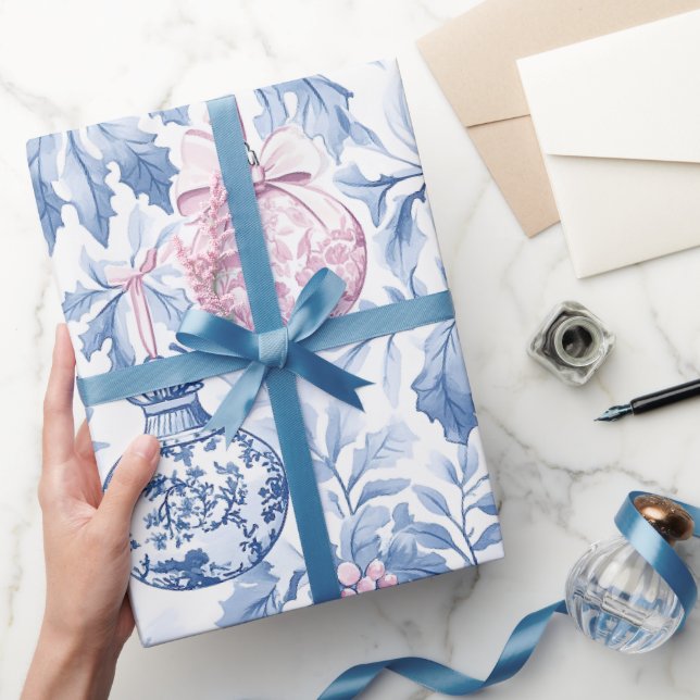 Papel De Regalo Ornamentos navideños suave toile rosa azul (Regalar)