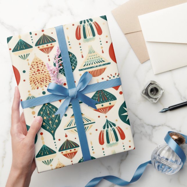 Papel De Regalo Ornamentos Rojos Azules Festibles Geométricos Mid  (Regalar)