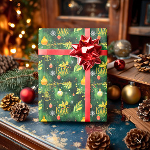 Papel De Regalo Ornamentos verdes y dorados de personalizado