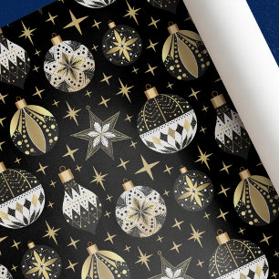 Papel De Regalo Ornamentos Vintage Gold y Black Christmas