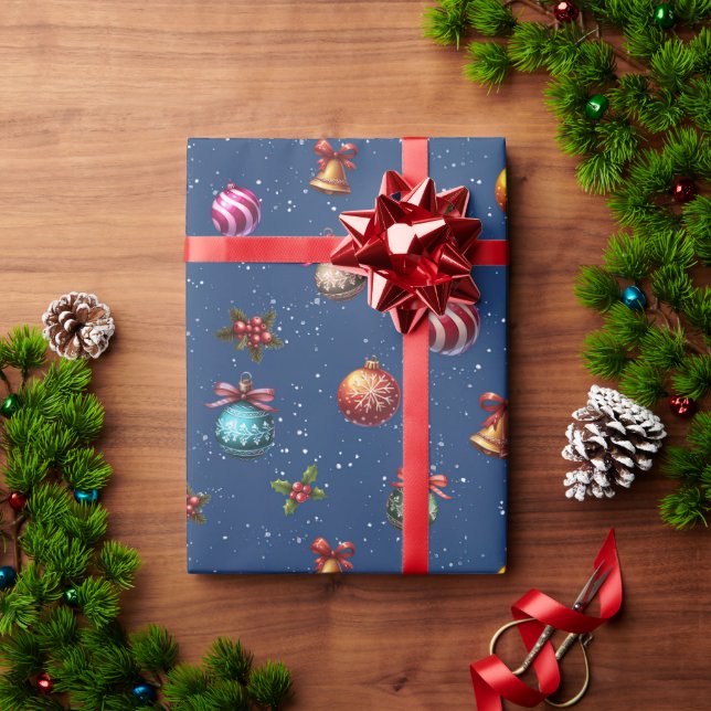 Papel De Regalo Ornamentos y campanas de época navidades (Regalo de vacaciones)