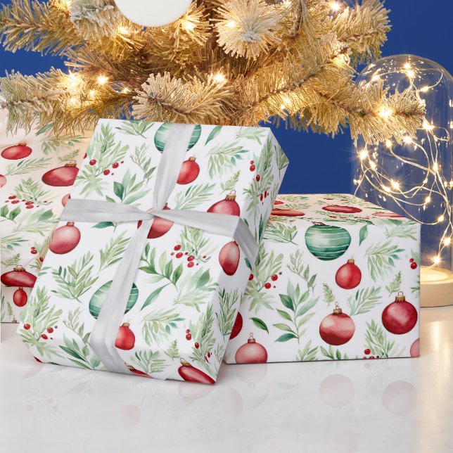 Papel De Regalo Ornamentos y mistletode navideños acuarelas (Vacaciones)