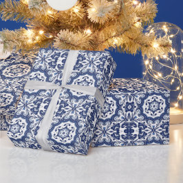 Papel De Regalo Ornate Antik Holandés Delft Blue Floral Pattern