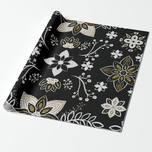 Papel De Regalo Ornate black and white floral pattern  (Desenrollado)