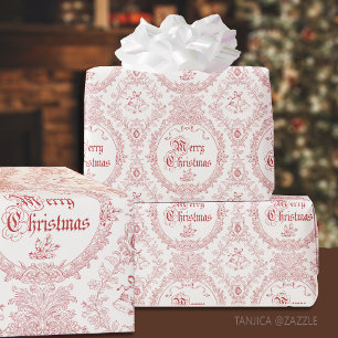 Papel De Regalo Ornate Classic Vintage Merry Christmas Red Toile