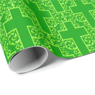 Papel De Regalo Ornate Cross-1-Two Toned Green