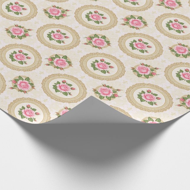 Papel De Regalo Ornate Gold Frame and Pink Roses (Esquina)
