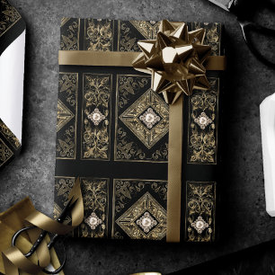 Papel De Regalo Ornate Opulence   Florecimiento de Joyas Negras y