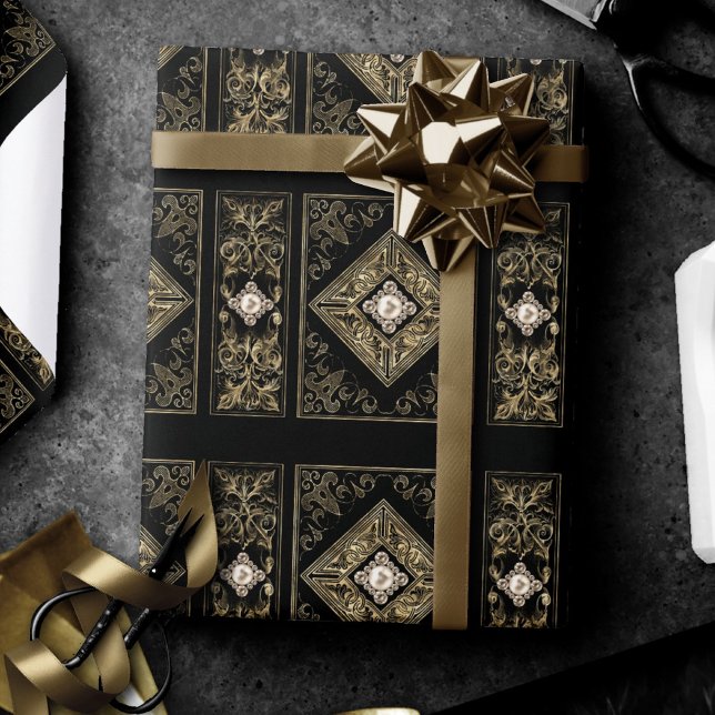 Papel De Regalo Ornate Opulence | Florecimiento de Joyas Negras y  (Subido por el creador)