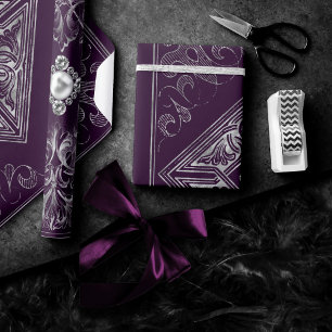 Papel De Regalo Ornate Opulence   Prosperar joyas moradas y platea