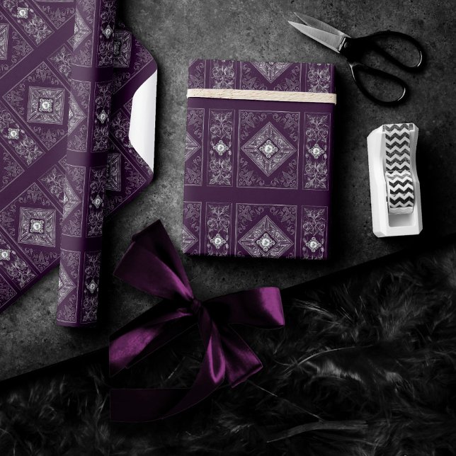 Papel De Regalo Ornate Opulence | Prosperar joyas moradas y platea (Subido por el creador)