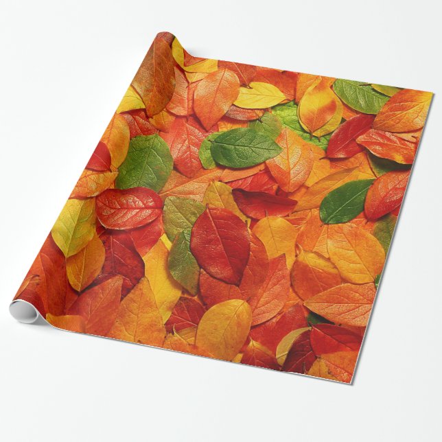 Papel De Regalo Oro anaranjado rojo y hojas verdes del óvalo de la (Desenrollado)