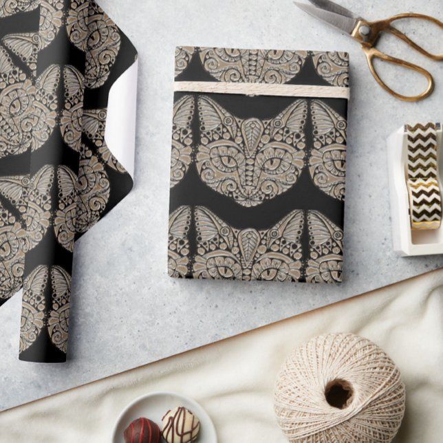 Papel De Regalo Oro Art Déco y gato negro de estilo egipcio (Subido por el creador)