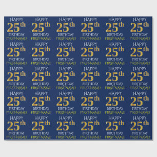 Papel De Regalo Oro azul, falso "25to CUMPLEAÑOS FELIZ "
