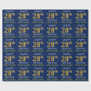 Papel De Regalo Oro azul, falso "28vo cuarto CUMPLEAÑOS FELIZ "