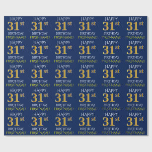 Papel De Regalo Oro azul, falso "31ro CUMPLEAÑOS FELIZ "