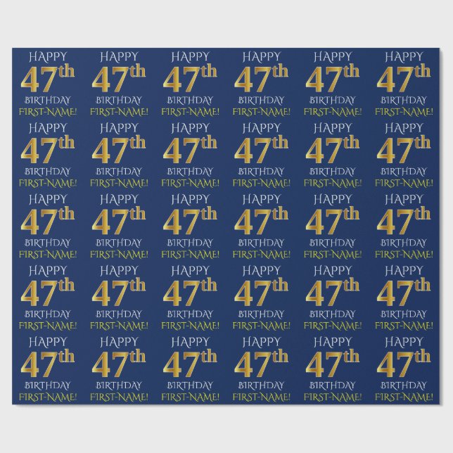 Papel De Regalo Oro azul, falso "47.o CUMPLEAÑOS FELIZ " (Superficie plana)
