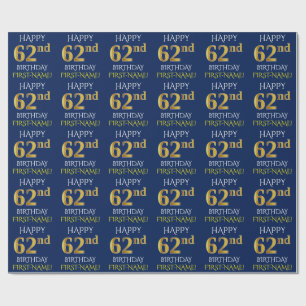 Papel De Regalo Oro azul, falso "62.o CUMPLEAÑOS FELIZ "