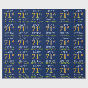 Papel De Regalo Oro azul, falso "71.o CUMPLEAÑOS FELIZ "