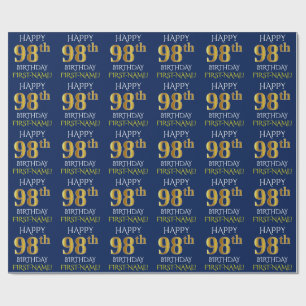 Papel De Regalo Oro azul, falso "98.o CUMPLEAÑOS FELIZ "